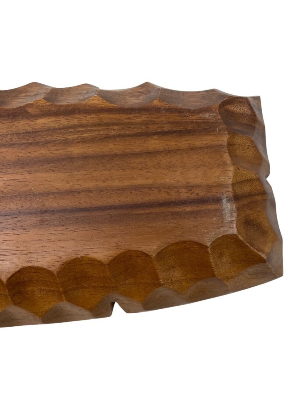 Hand-Carved Wooden Divided Serving Tray With Scalloped Edge - Vintage Rustic Dec - Picture 10 of 14